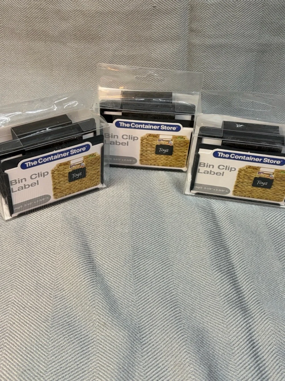 The Container store bin clip label nine total. 3 1/2“ x 2 5/8 black